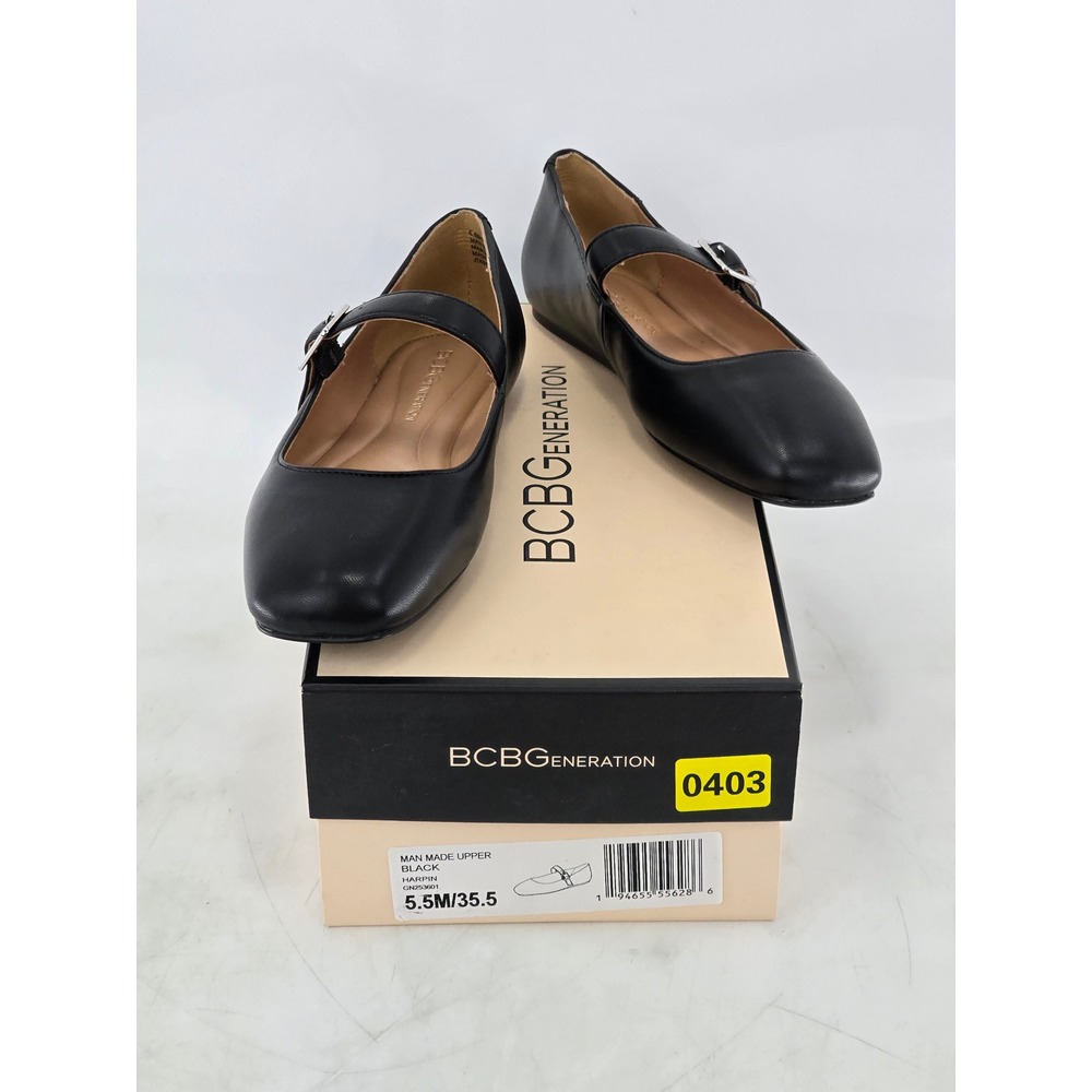 BCBGeneration Harpin Mary Jane Flats Womens 5.5 Black Square Toe Buckle - Exc